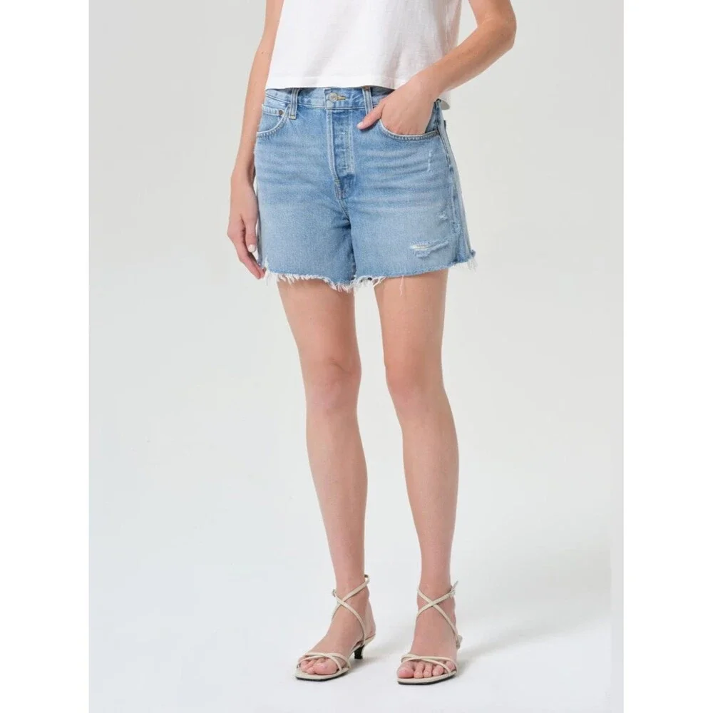 Agolde Light Blue Distressed Denim Cutoff Shorts Sz 29 Coastal Casual Chic